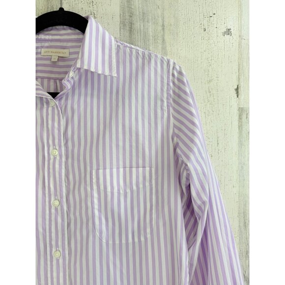 Ann Mashburn Boyfriend Shirt Sz M Lavender White Stripe Button Down - Picture 8 of 16